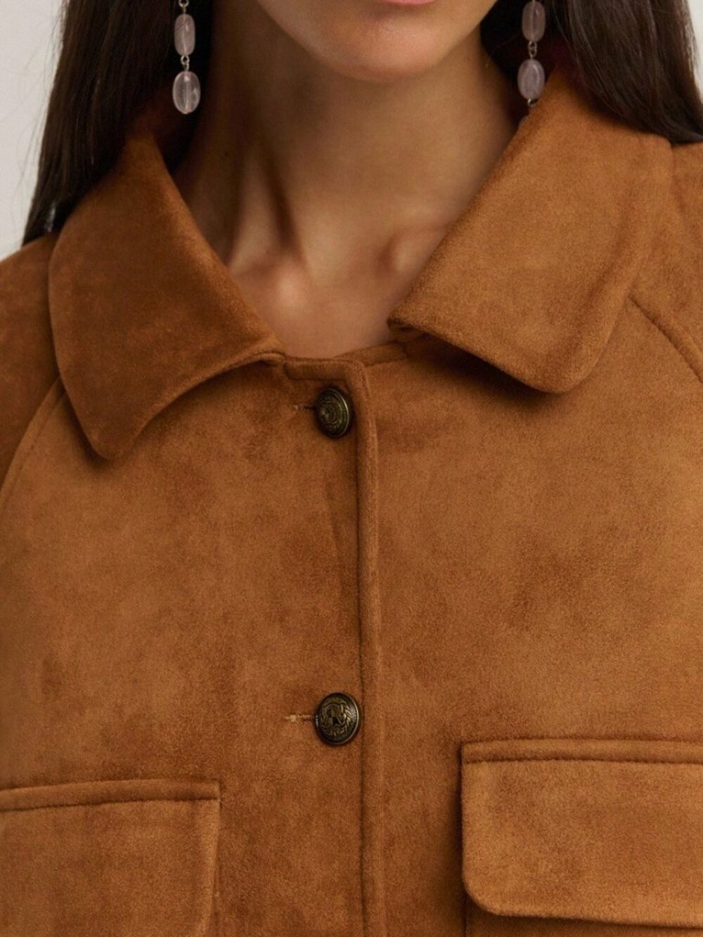 Khaki Casual Women's Regular Fit Faux Suedette Jacket - Picture 4 of 5